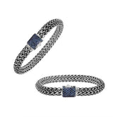Sterling silver 7x9 mm handcrafted Bali bracelet with Sapphire Quartz clasp and oxidized detailing.